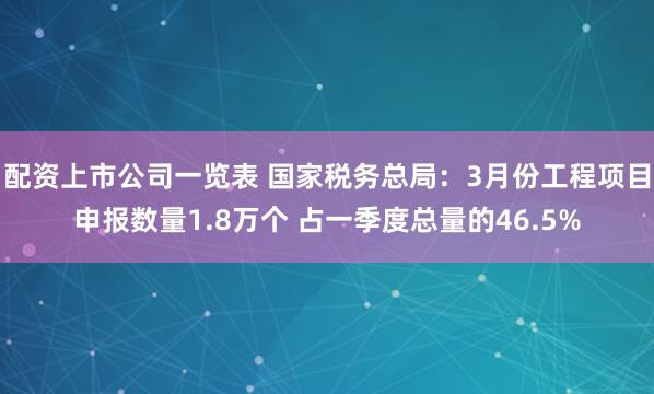 配资上市公司一览表 国家税务总局：3月份工程项目申报数量1.8万个 占一季度总量的46.5%