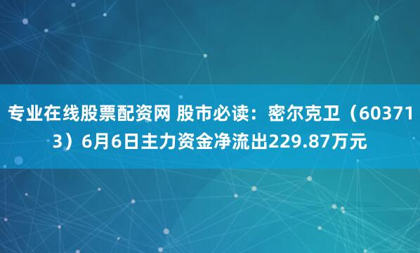 专业在线股票配资网 股市必读：密尔克卫（603713）6月6日主力资金净流出229.87万元