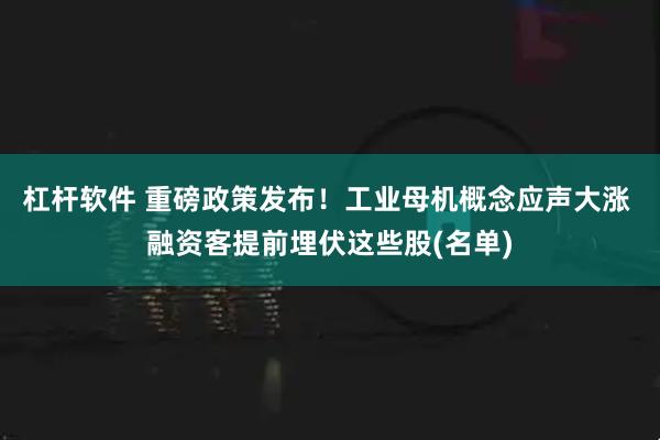 杠杆软件 重磅政策发布！工业母机概念应声大涨 融资客提前埋伏这些股(名单)